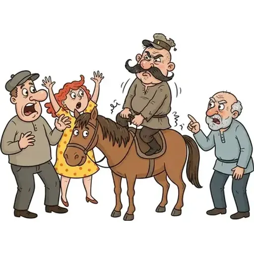 again kelimesini hatırlatan çizim: AĞA, İN attan dediler; o bindi TEKRAR.
