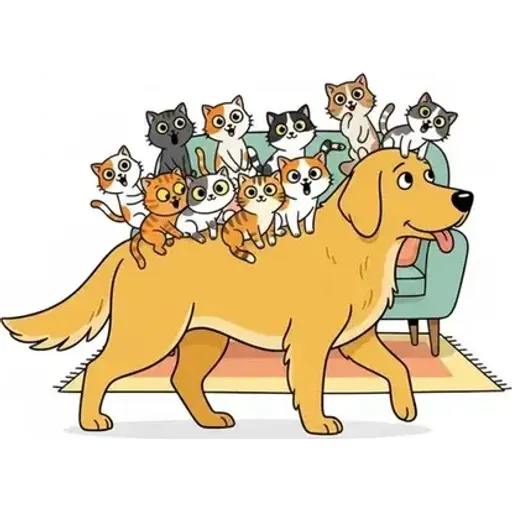 on kelimesini hatırlatan çizim: ON yavru kedi, evi köpeğin sırtının ÜZERİNDE turladı.