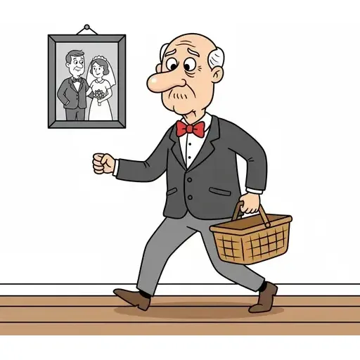 still kelimesini hatırlatan çizim: STİLi değişmeyen ihtiyar, düğün papyonunu HÂLÂ takıyor.